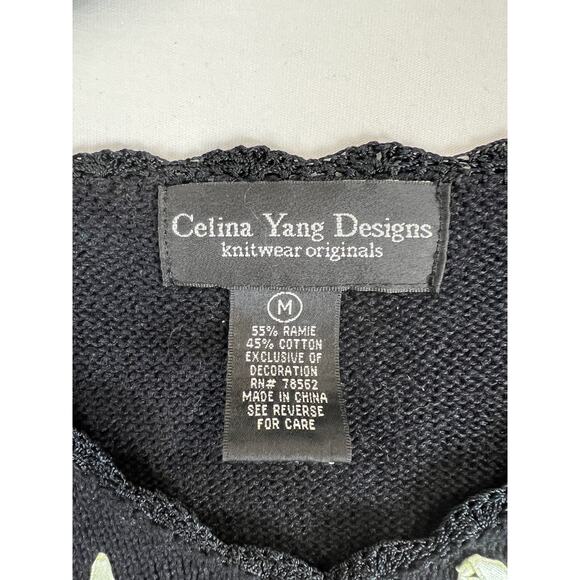 Celina Yang Designs Sweater Womens Medium Black Floral Embroidered Knit Pullover - Picture 3 of 5